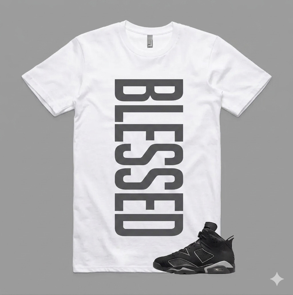 BLESSED Shirt to match Rare Retro Air jd 6 Cap and Gown Black Grey AJ6s BLK/WHI gallery