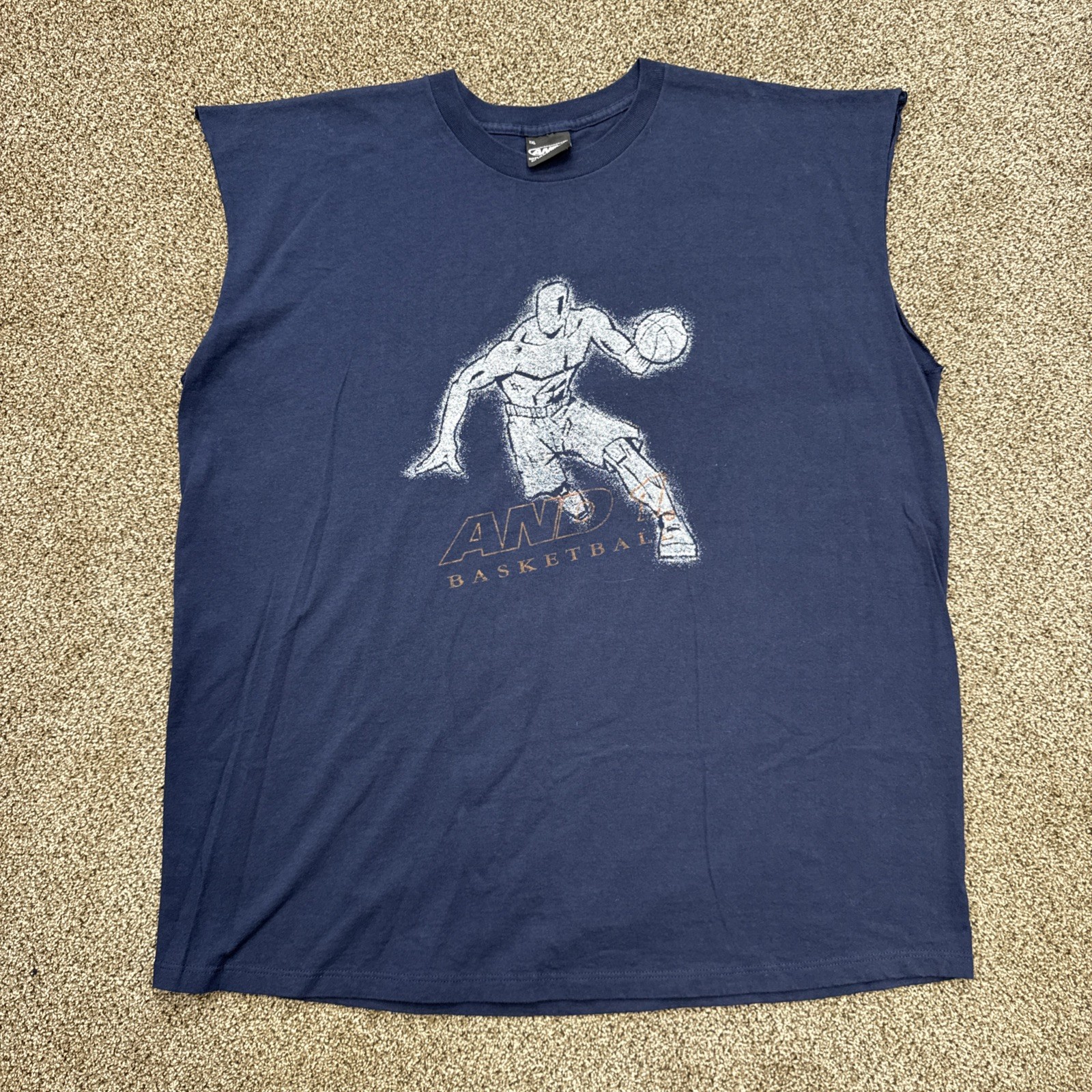Vintage AND1 Basketball Muscle Shirt Size XXL Sleeveless Navy Blue Made In USA gallery