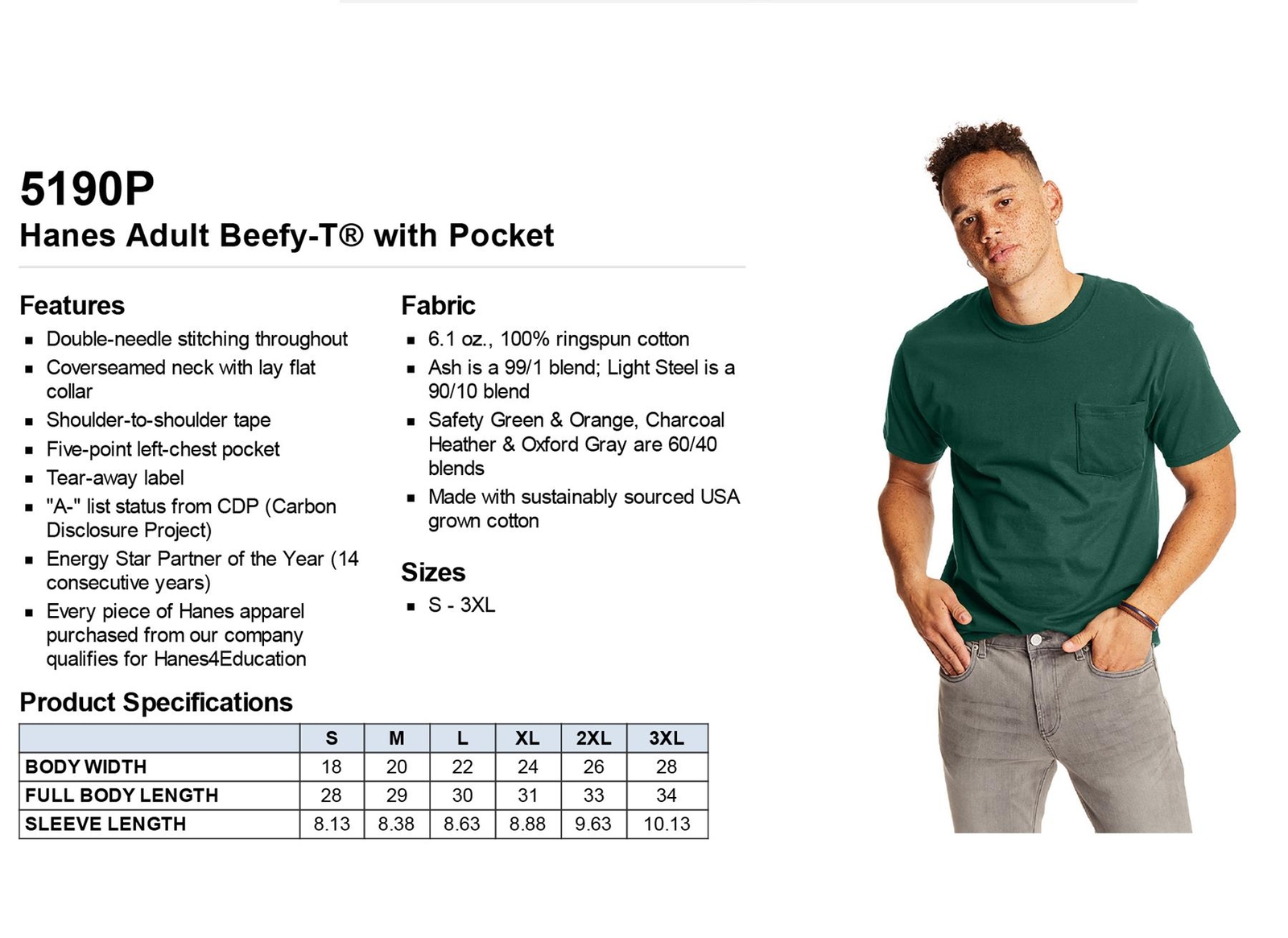 Hanes Mens Pocket T-Shirt 100% Heavy Cotton 6.1 oz Beefy Tee S-XL 5190P gallery
