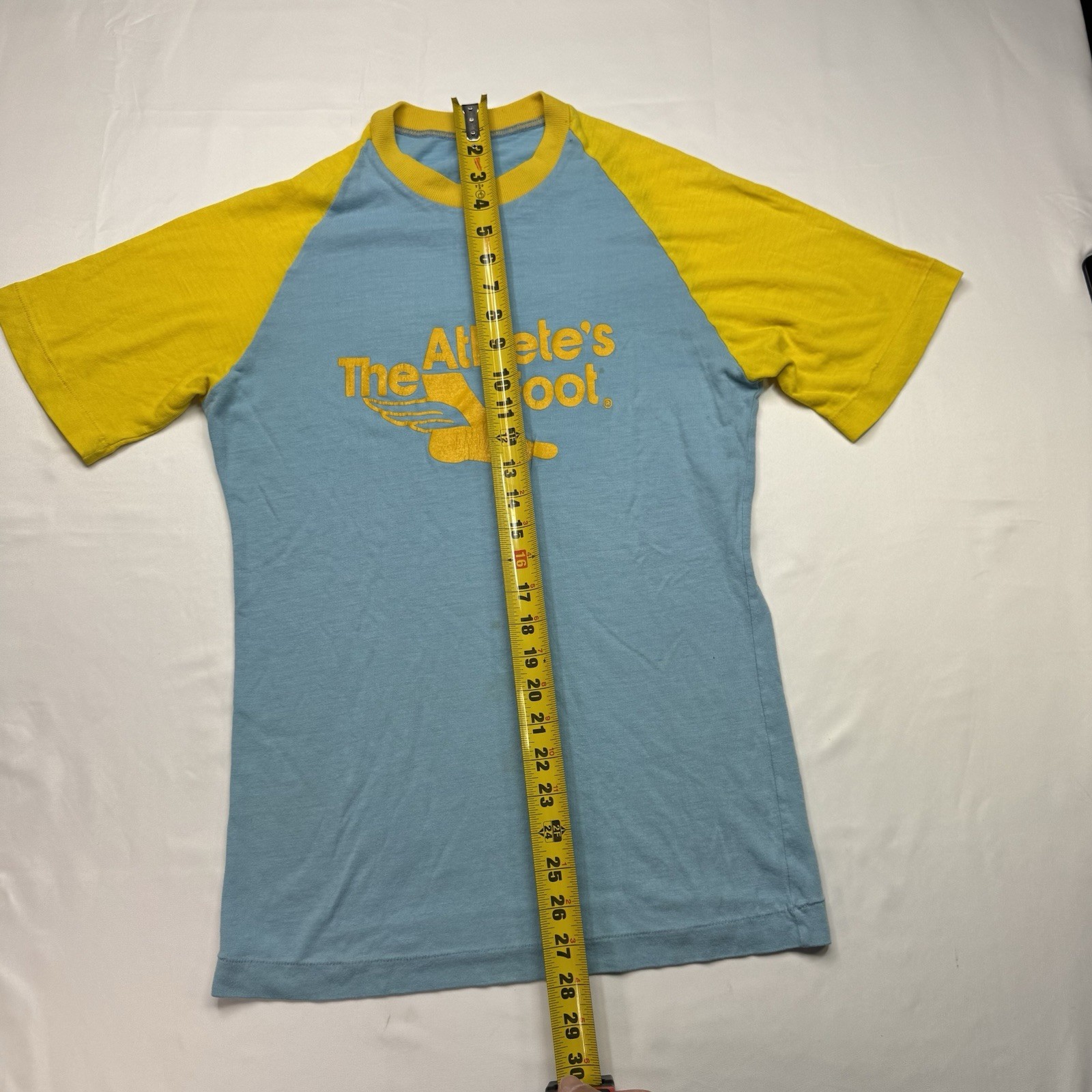Vintage 70s Athlete’s Foot T-Shirt Medium Single Stitch Blue Yellow Stained gallery