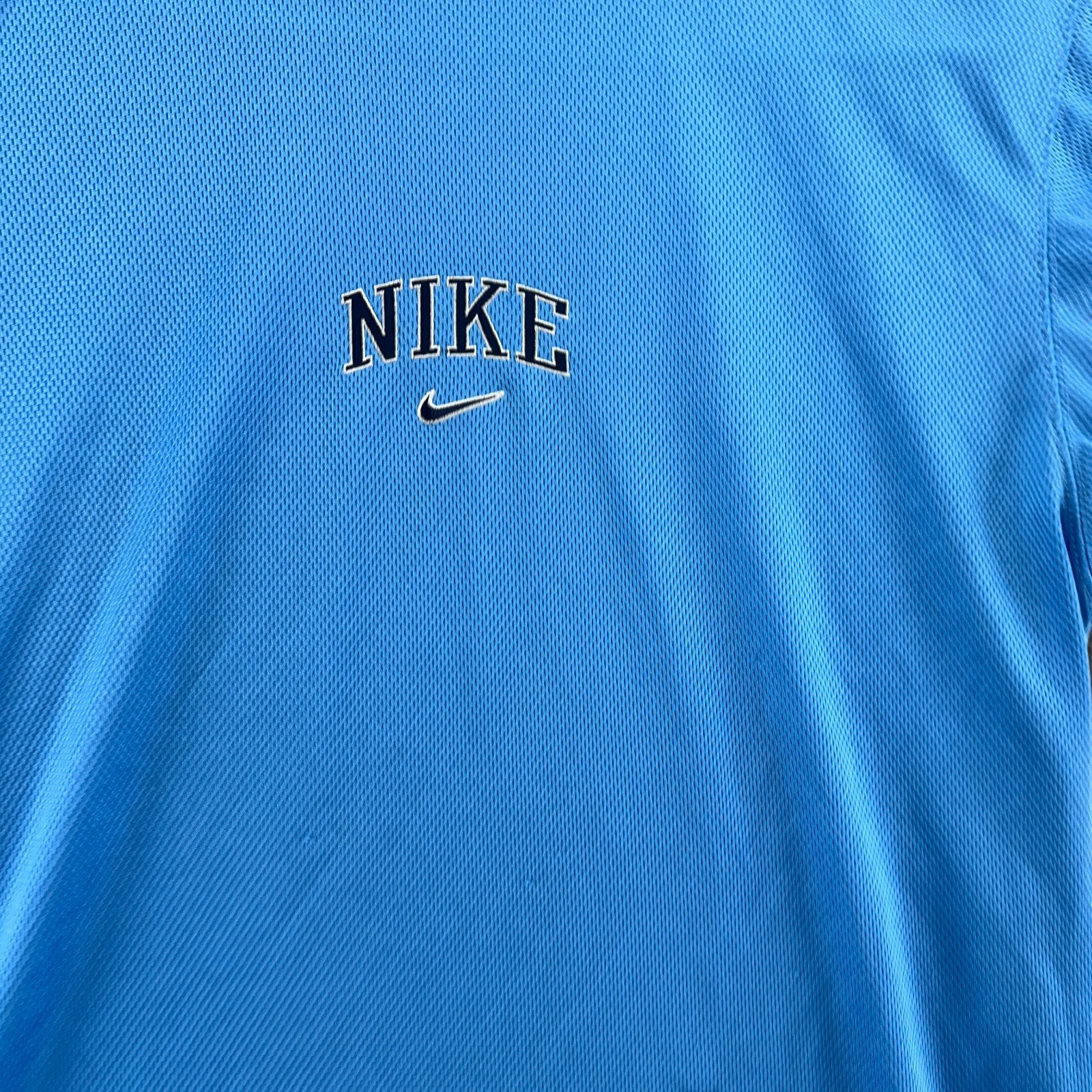 VTG Nike Jersey Mens S Blue Swoosh Logo Graphic Spellout Print Activewear Y2K gallery