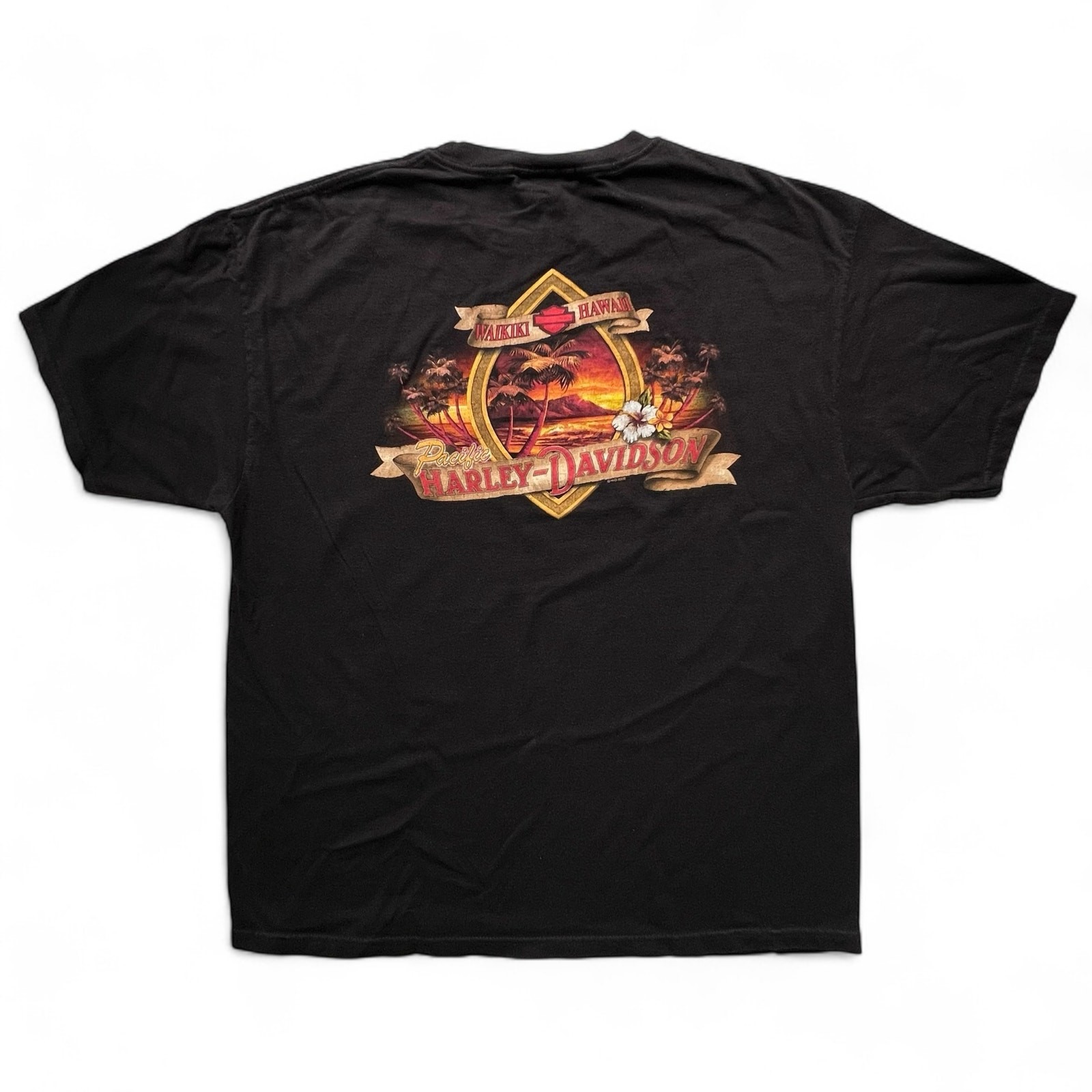 Y2K Pacific Harley Davidson Waikiki Hawaii Fire Sunset Biker Motorcycle Tee XL gallery