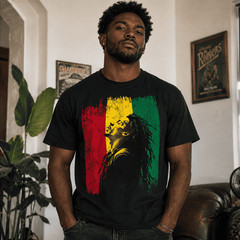 Reggae Legend Tribute Graphic Tee – Rasta Colors Silhouette Music T-Shirt