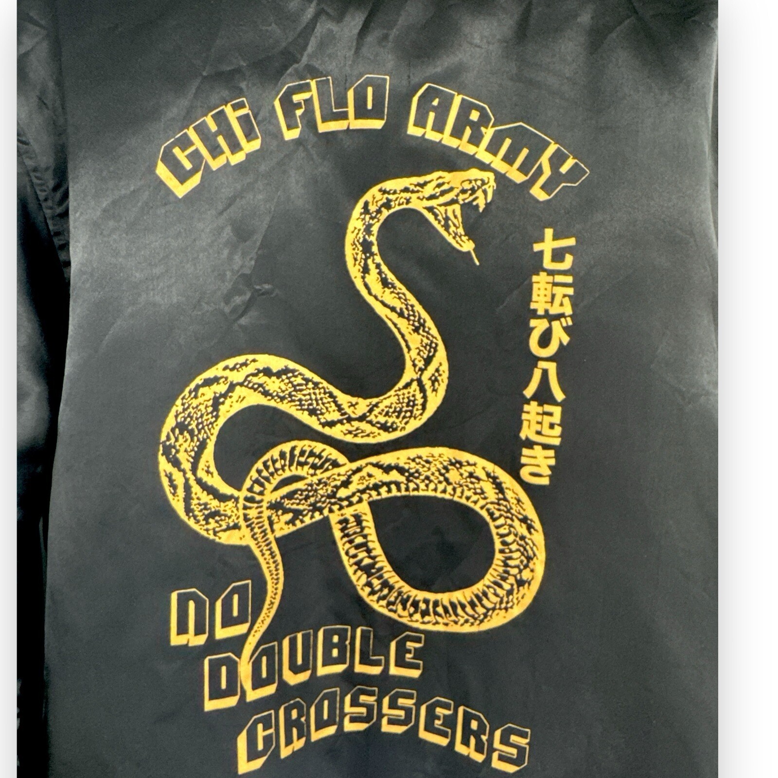 CHI FLO Army Rattlesnake Black Satin Bomber Jacket Adult Size XL Chicago Street gallery