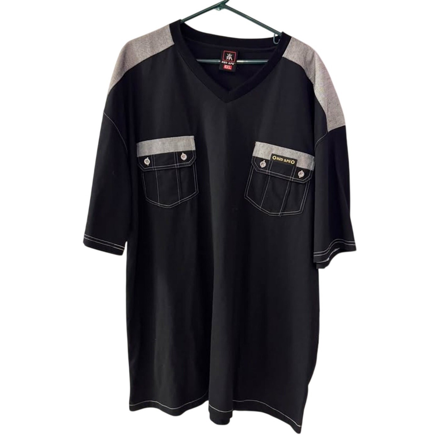 Red Ape Men’s 4XL Black V-Neck Utility Pocket Shirt NWT Y2K Streetwear gallery