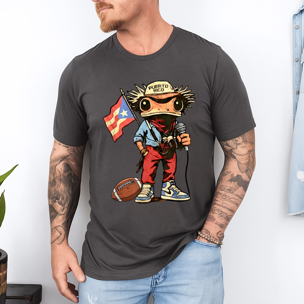 Puerto Rico Coqui Frog Funny Football Unisex T-Shirt gallery