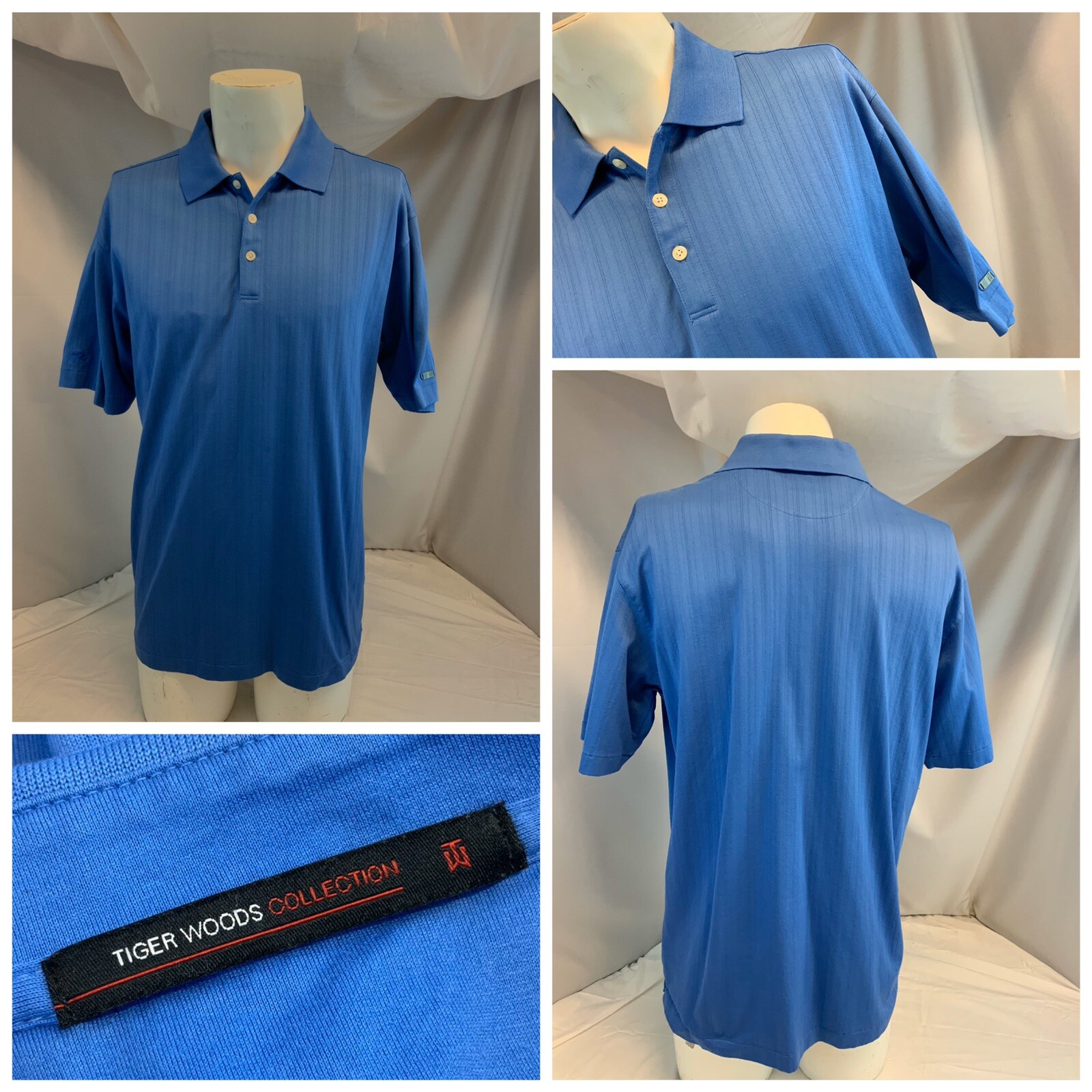 Nike Tiger Woods Polo Golf Shirt L Men Royal Blue Cotton Poly EUC YGI C0-663