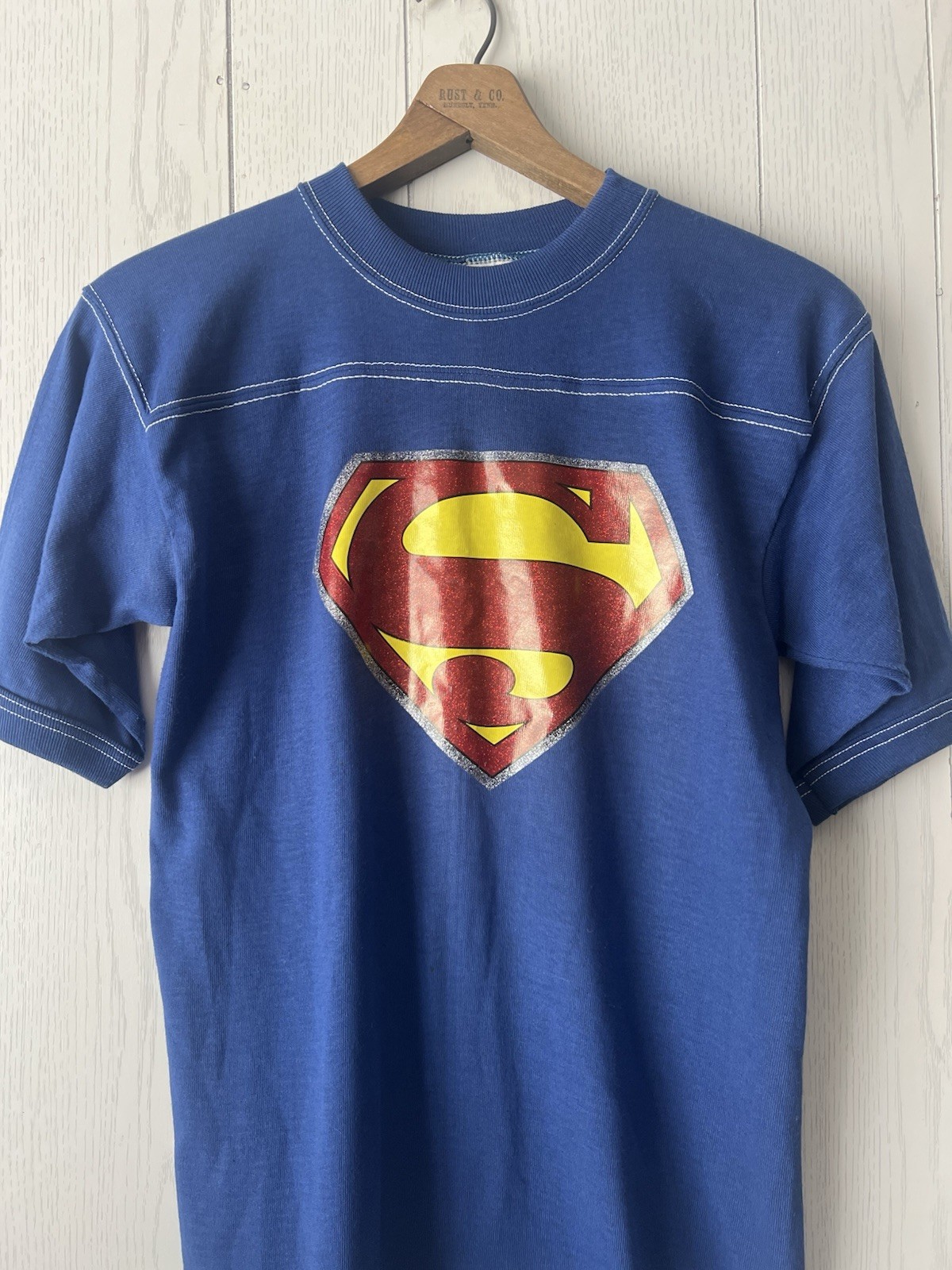 True Vintage 70s Superman Sport-T by Stedman Ringer Tee DC Comics Glitter Logo S gallery