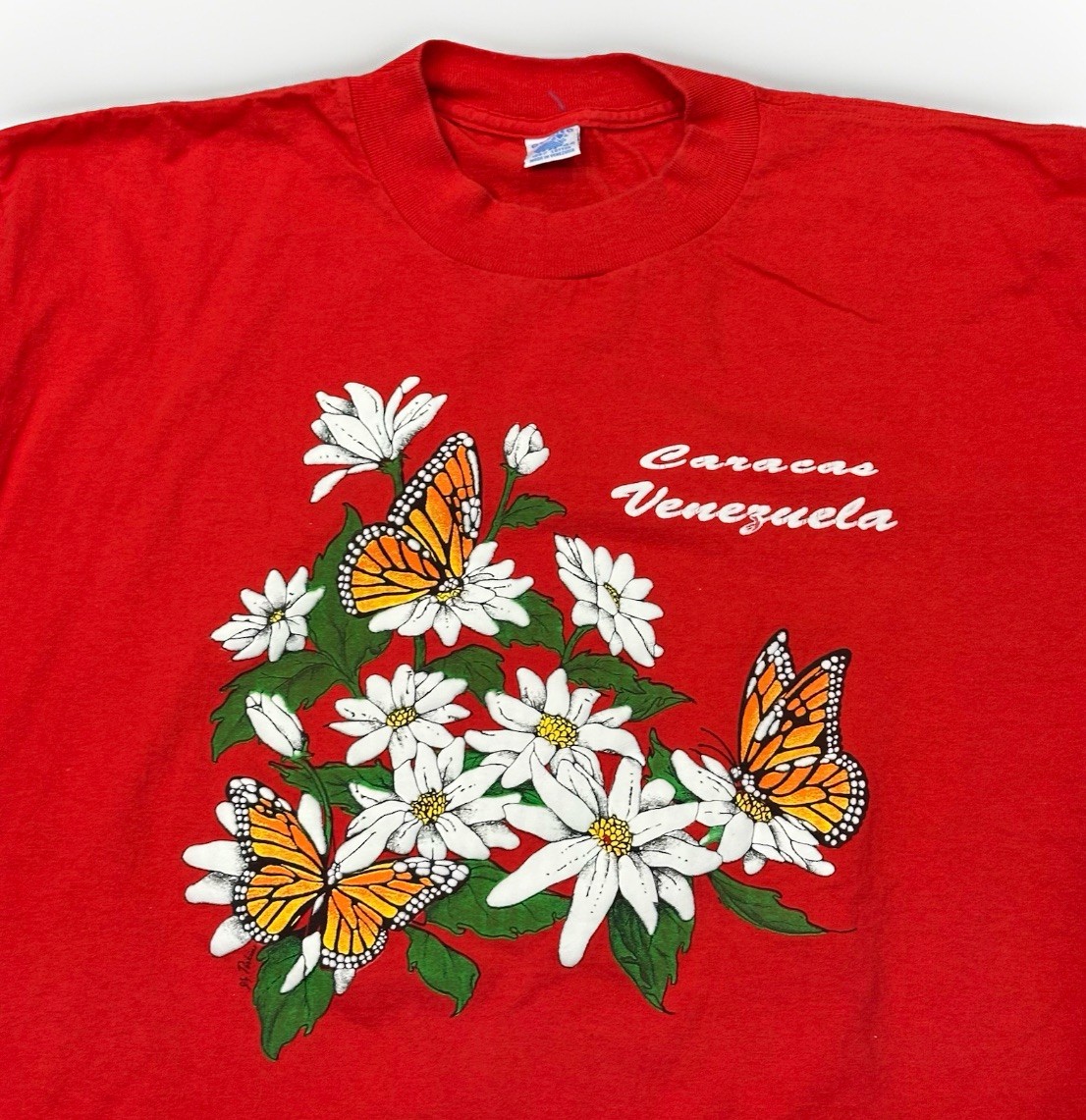 Vintage Caracas Venezuela Monarch Butterfly Flower T Shirt Single Stitch XL 44 gallery