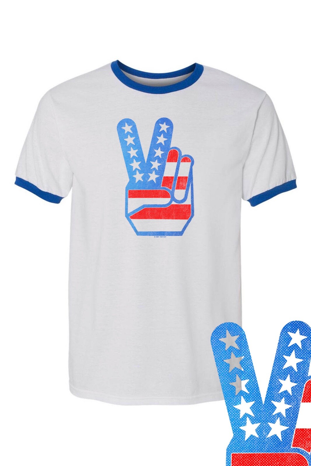 Peace Fingers Flag Retro Vintage 4th July RINGER Tee FREE SHIP USA Patriot gallery