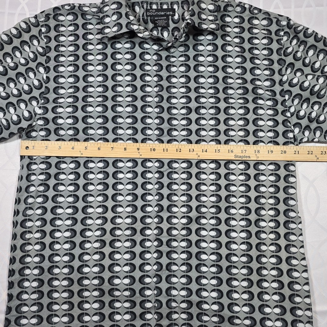 No boundaries Short Sleeve Shirt Button Up Black/white Geometric Pattern Cotton gallery