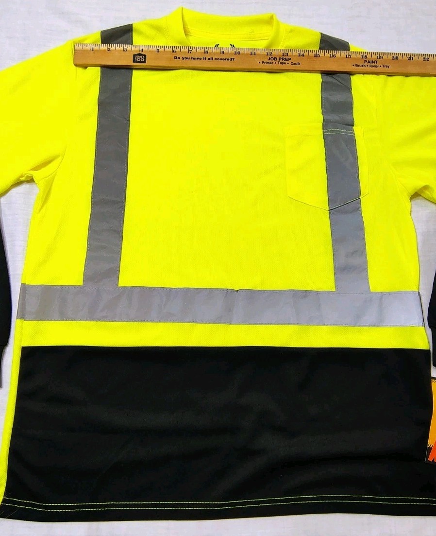 North 15 High Vis LS Safety Work T-Shirt Pocket ASNI Class 2 Yellow Black Sz L gallery