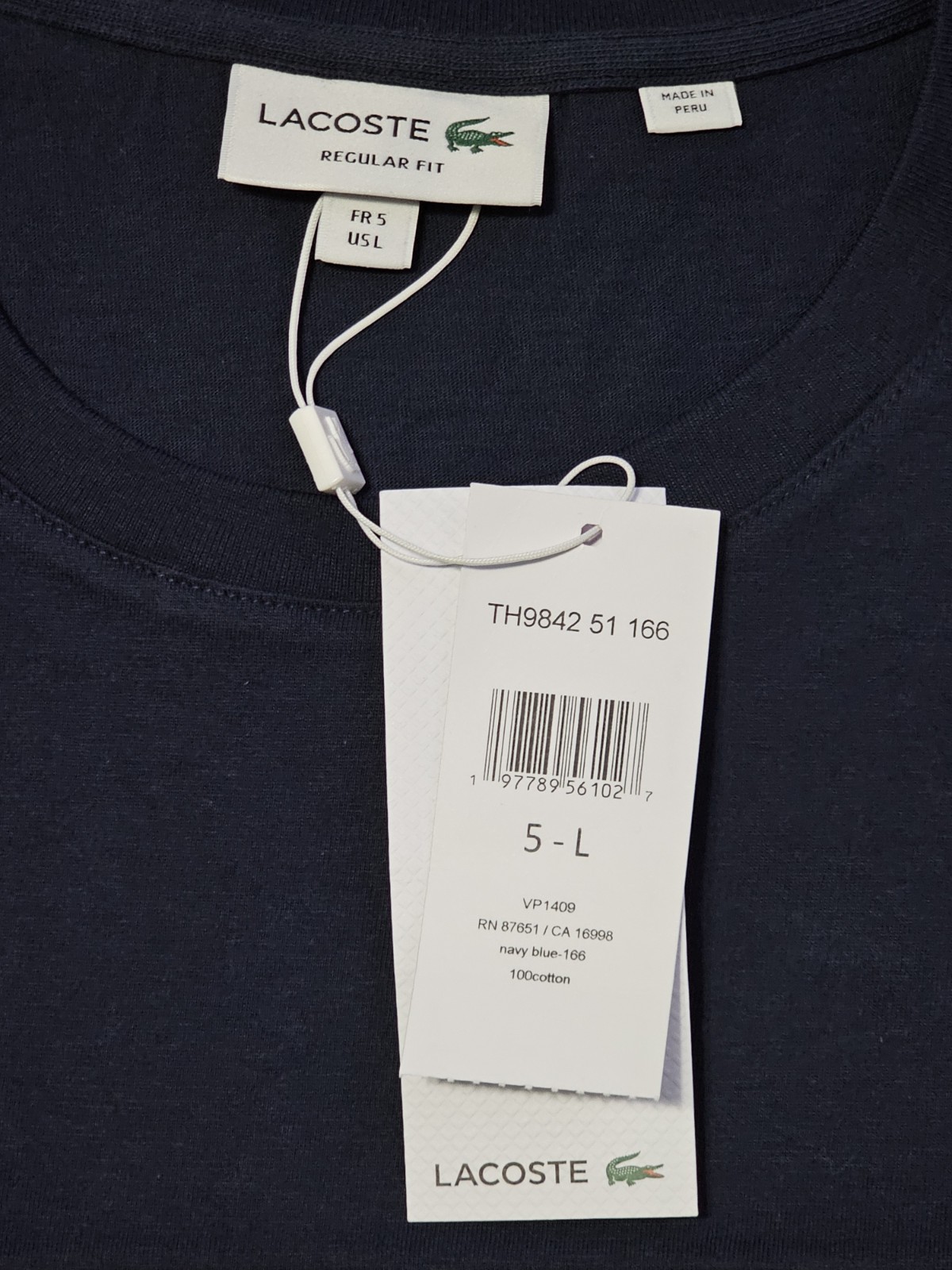 Lacoste Men's Regular Fit Navy Blue Logo Striped T-shirt Large gallery