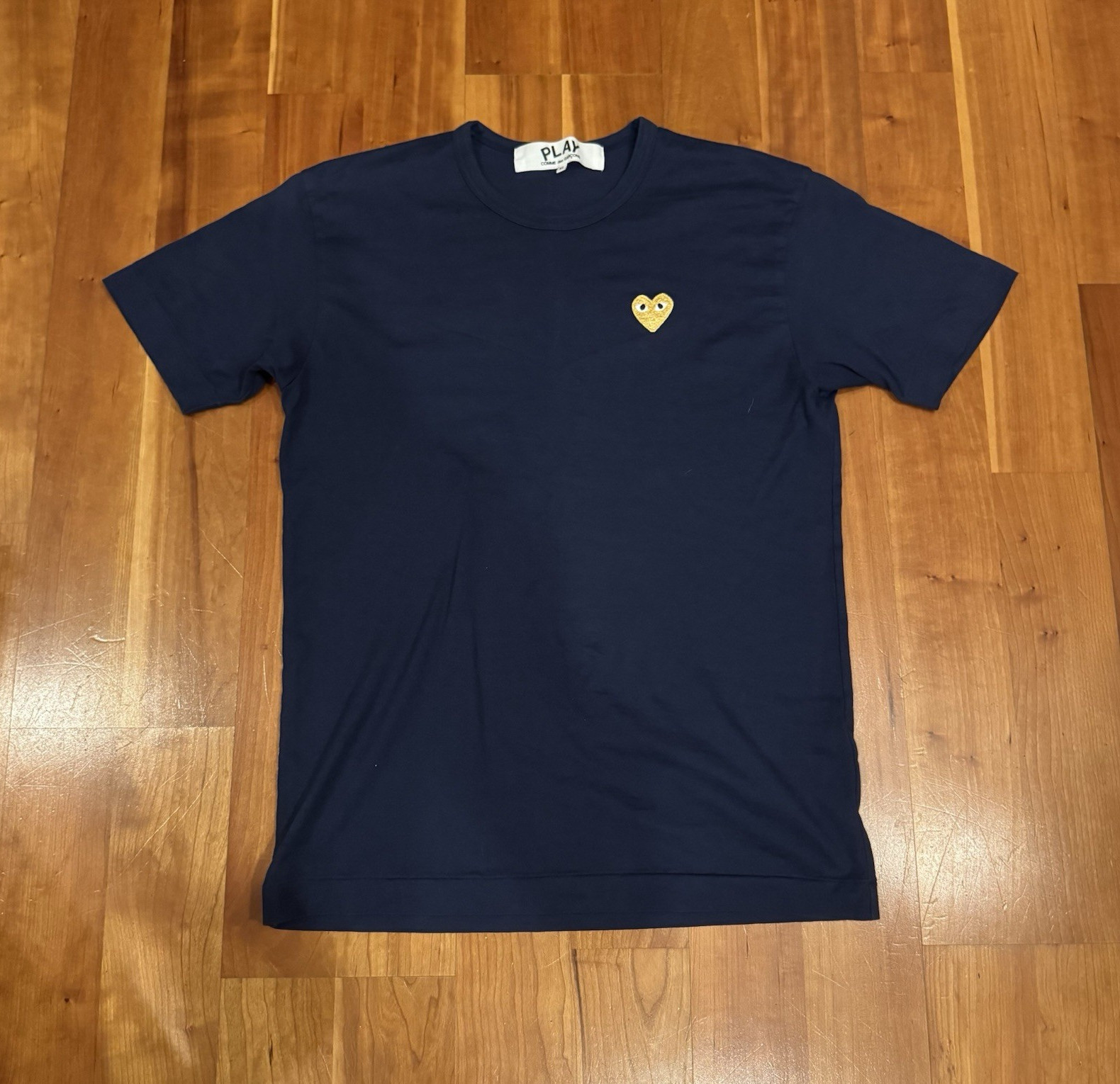 PLAY Comme des Garcons Navy Embroidered Heart Logo Crewneck Tee Size XL
