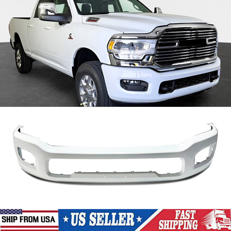 Bright White Front Bumper Face Bar w/ Fog Light Hole For 2019-2024 Ram 2500 3500