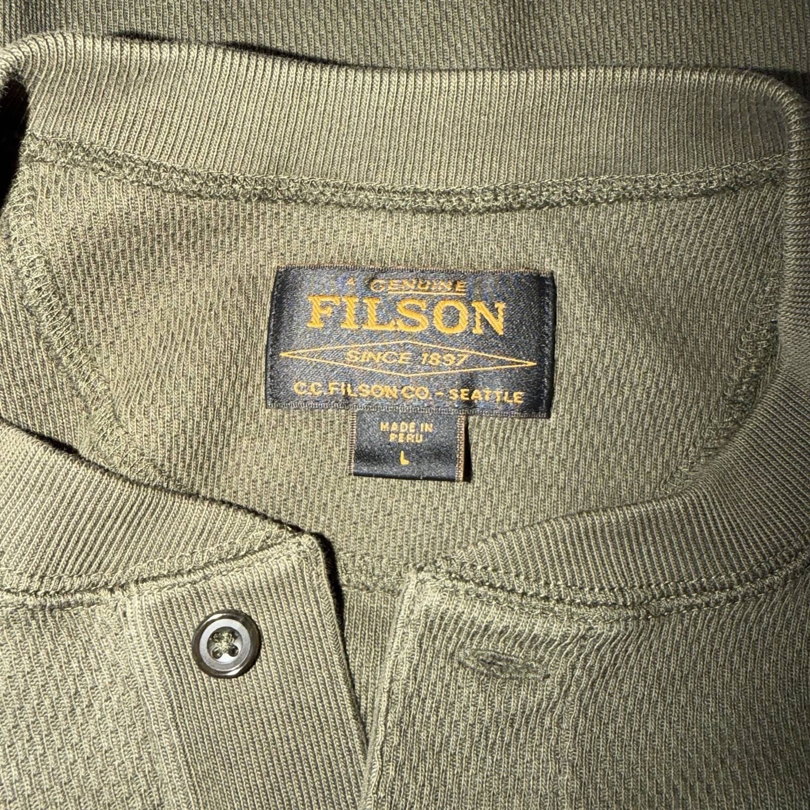 Filson Men’s Size LARGE Waffle Knit Henley Mossy Rock Green gallery