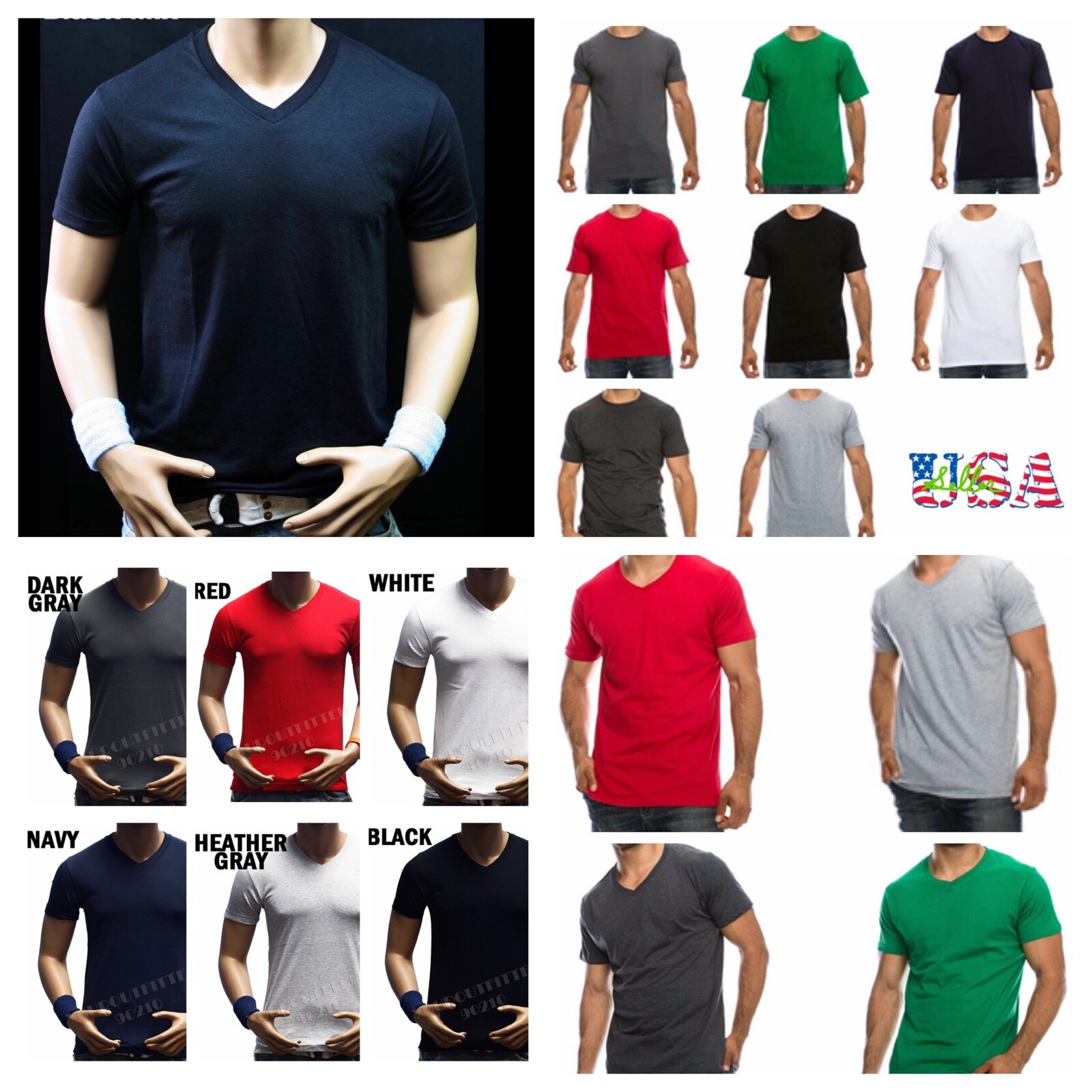 Mens T-Shirt 1, 3, 6 PACK Lot Crew Neck V-Neck Plain Casual Straight Fit Outdoor gallery