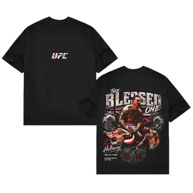 UFC 329 Black Max Holloway T-Shirt, The Blessed UFC Graphic Tee, UFC MMA Shirt gallery