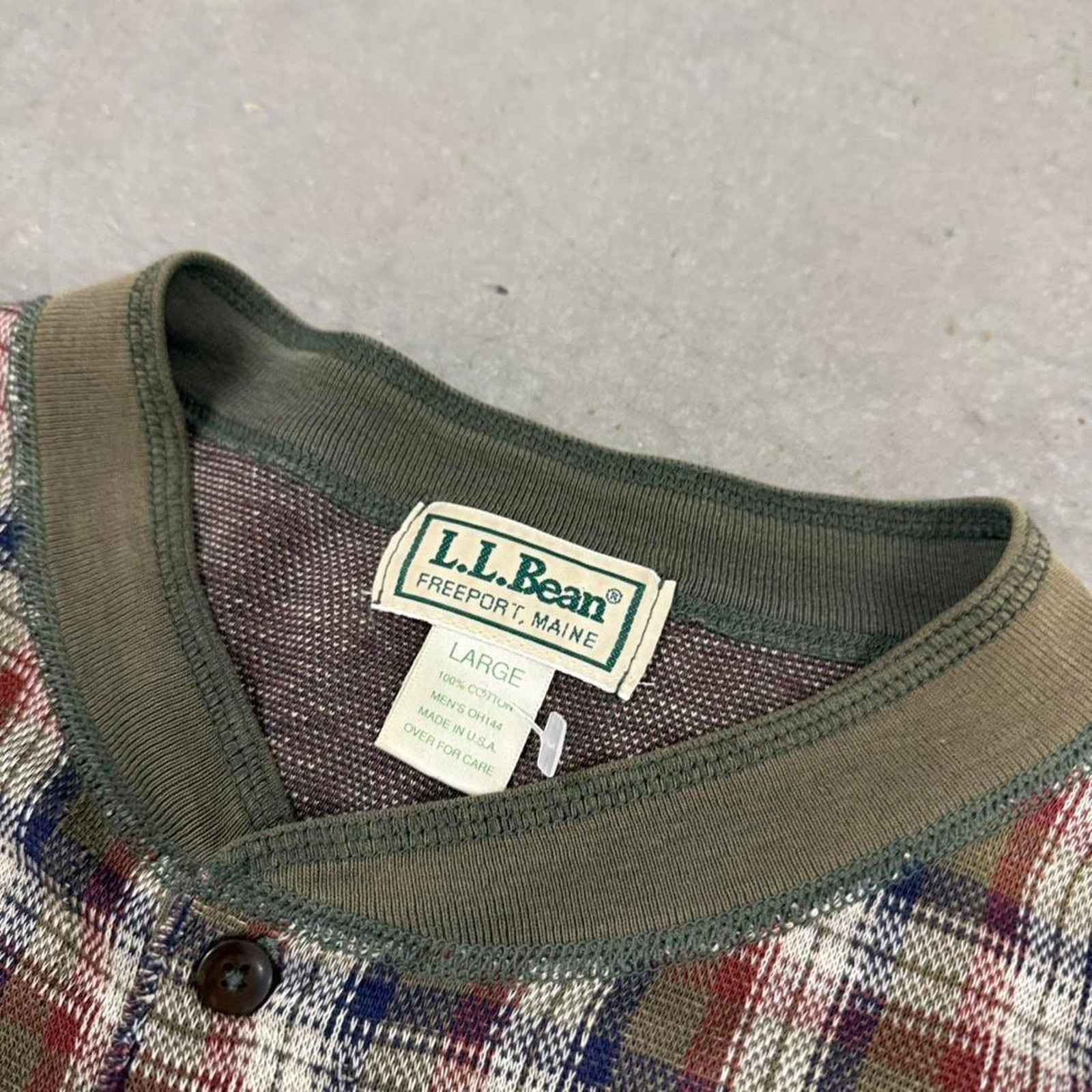 Vintage L.L Bean Plaid Henley Long Sleeve Shirt Size L gallery