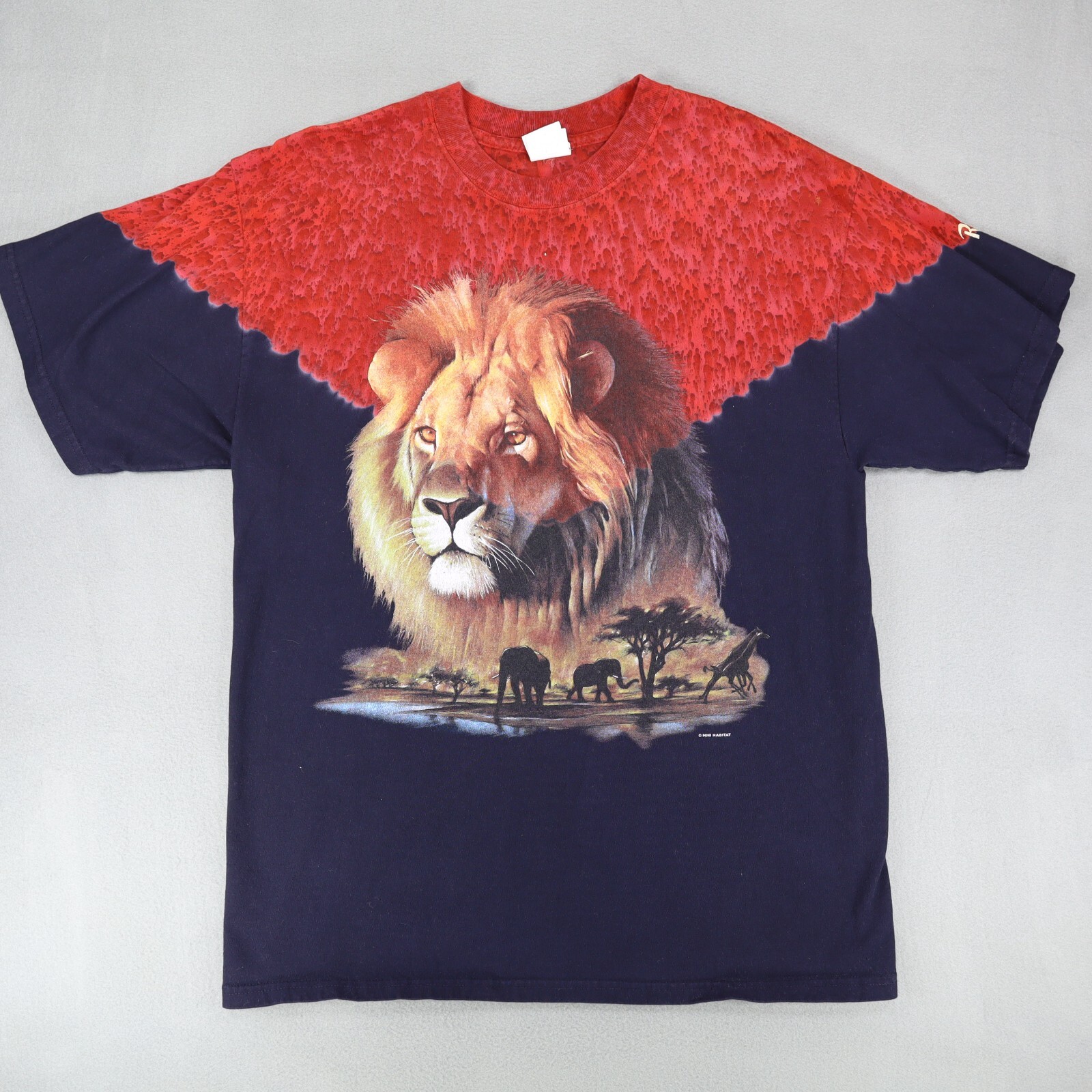 Vintage Rainforest Cafe Tie Dye T shirt Sz L Lion Habitat AOP All Over Print 90s gallery