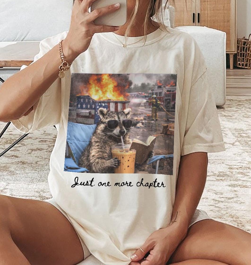 Funny Reading Raccoon Shirt Retro Book Lover Graphic Tee Gift gallery
