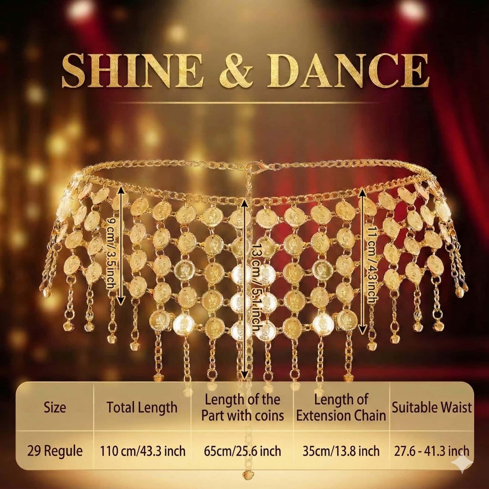 Coins Belly Dance Hip Scarf Belt - Adjustable Waist Chain Skirts Wrap, Gold C... gallery