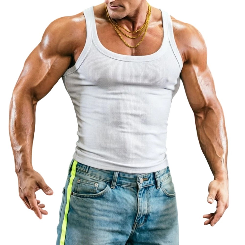 Sleeveless U Neck Tank Top Men's Fitness Vest Made of 95% Polyester 5% Spandex gallery