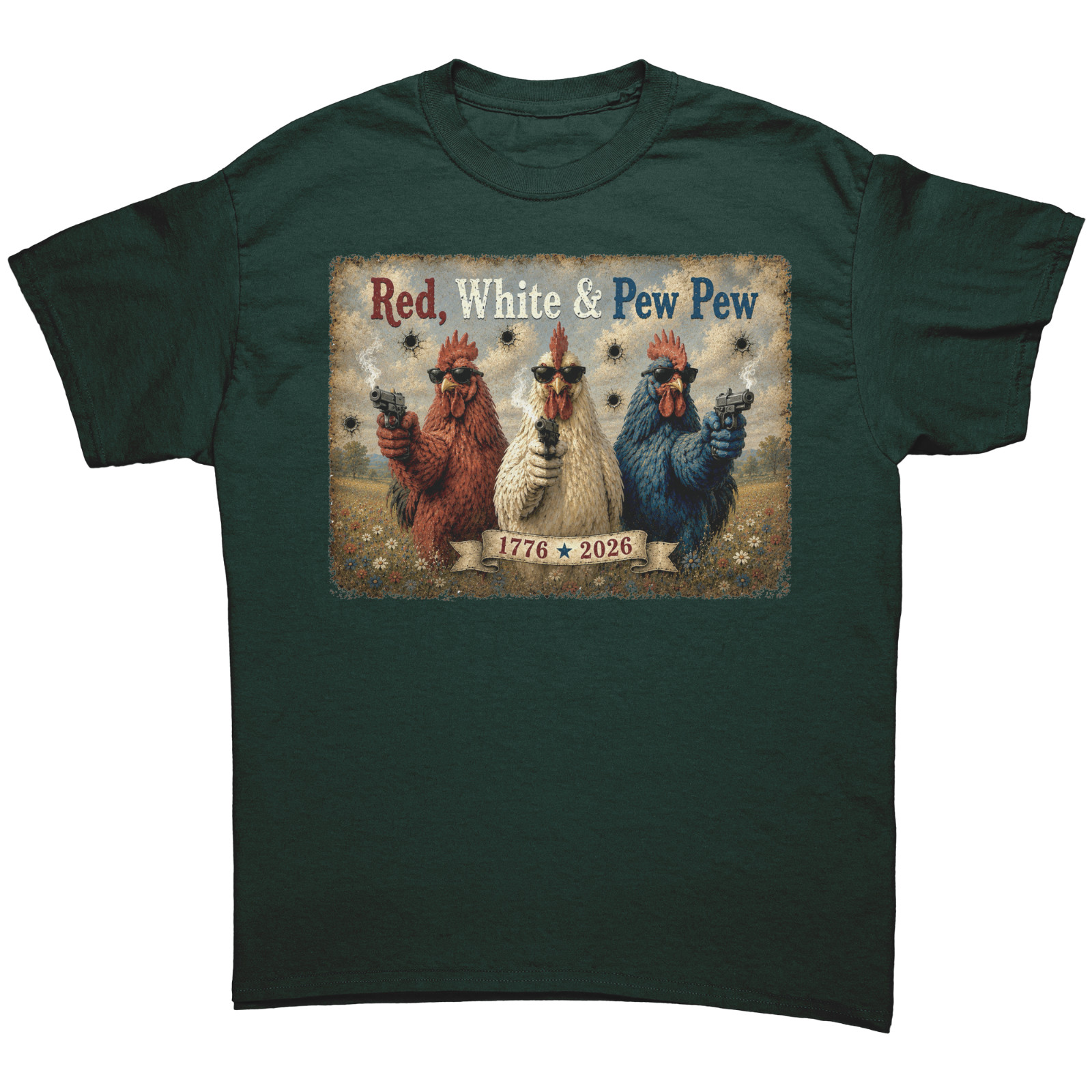 Patriotic Red White & Pew Pew Tshirt July 4th Funny Sarcastic Chicken Tee gallery