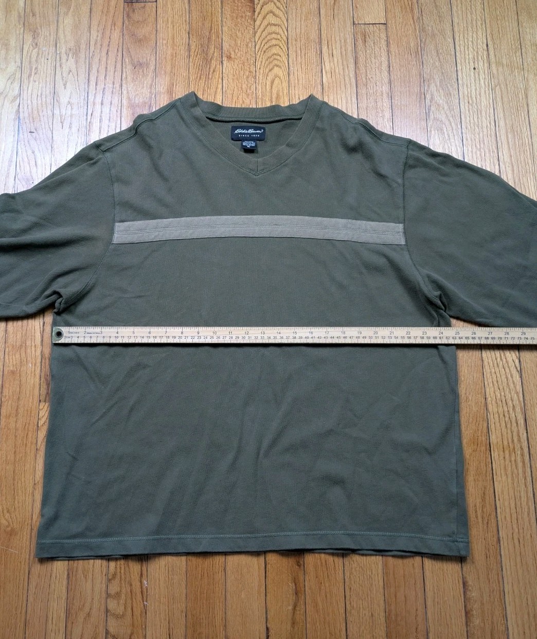 Vintage Eddie Bauer Shirt Mens XL Green Striped Long Sleeve Crew Neck gallery