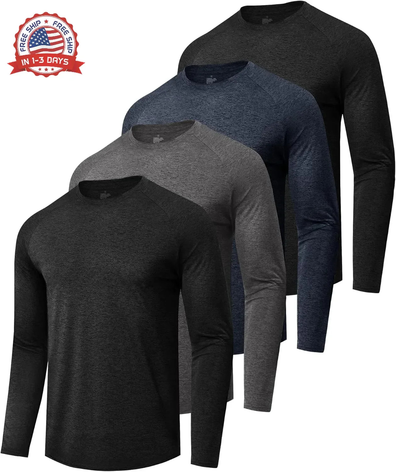 4 Pack Long Sleeve Shirts for Men - Quick Dry Moisture Wicking Sun Protection Ts gallery