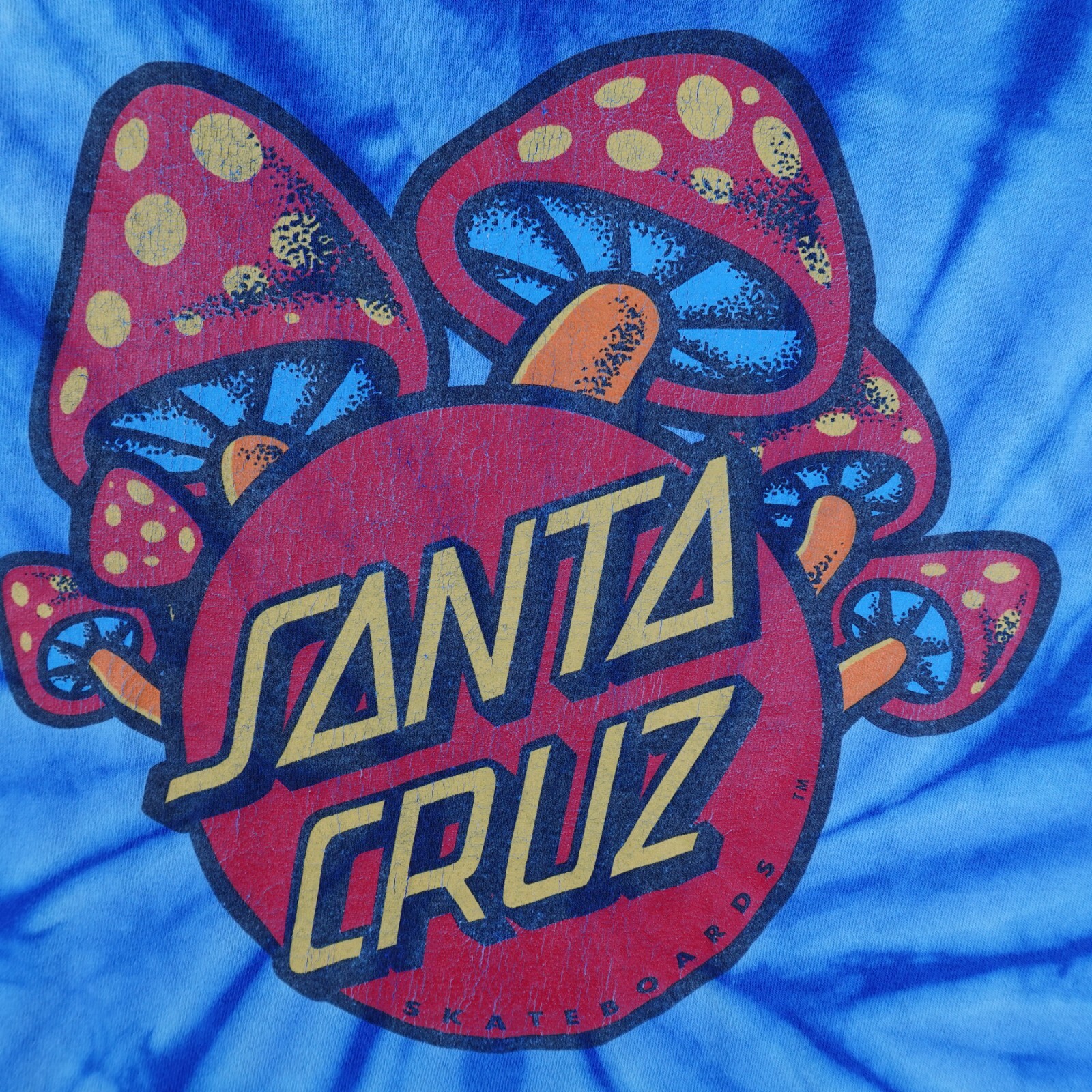 Santa Cruz Skateboards Shirt Men's L Blue Tie Dye Magic Mushrooms Graphic Tee gallery
