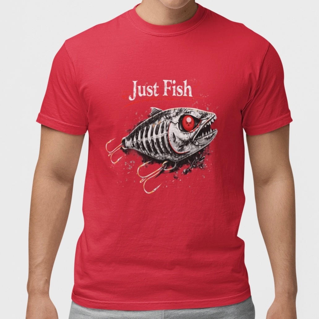 Just Fish T-Shirt Fishing Skeleton Fish Tee Funny Fisherman Gift Angler Shirt gallery