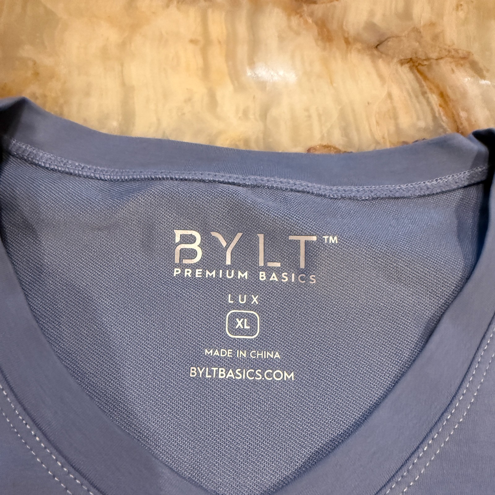 Bylt Premium Basics Mens Drop Cut T-Shirt Blue Lux Short Sleeve V-Neck Size XL gallery