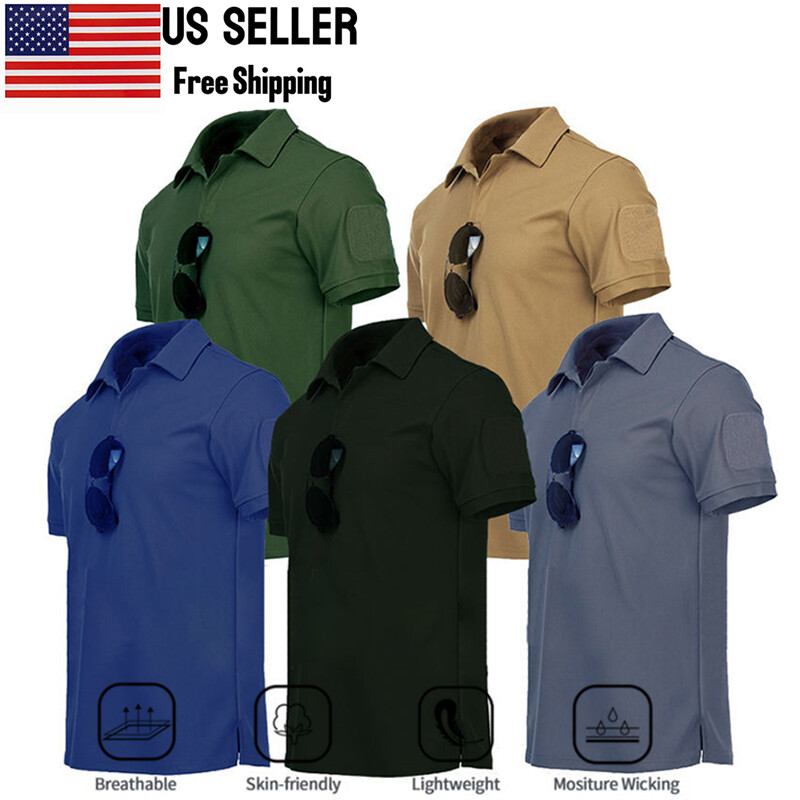 Mens Tactical Polo T-Shirt Quick Dry Combat Short Sleeve Work Team Casual Shirt