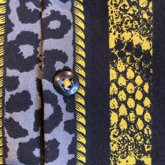 Stretch Drill Clothing Animal Print Mens Dress Shirt Black Yellow Grey Size M