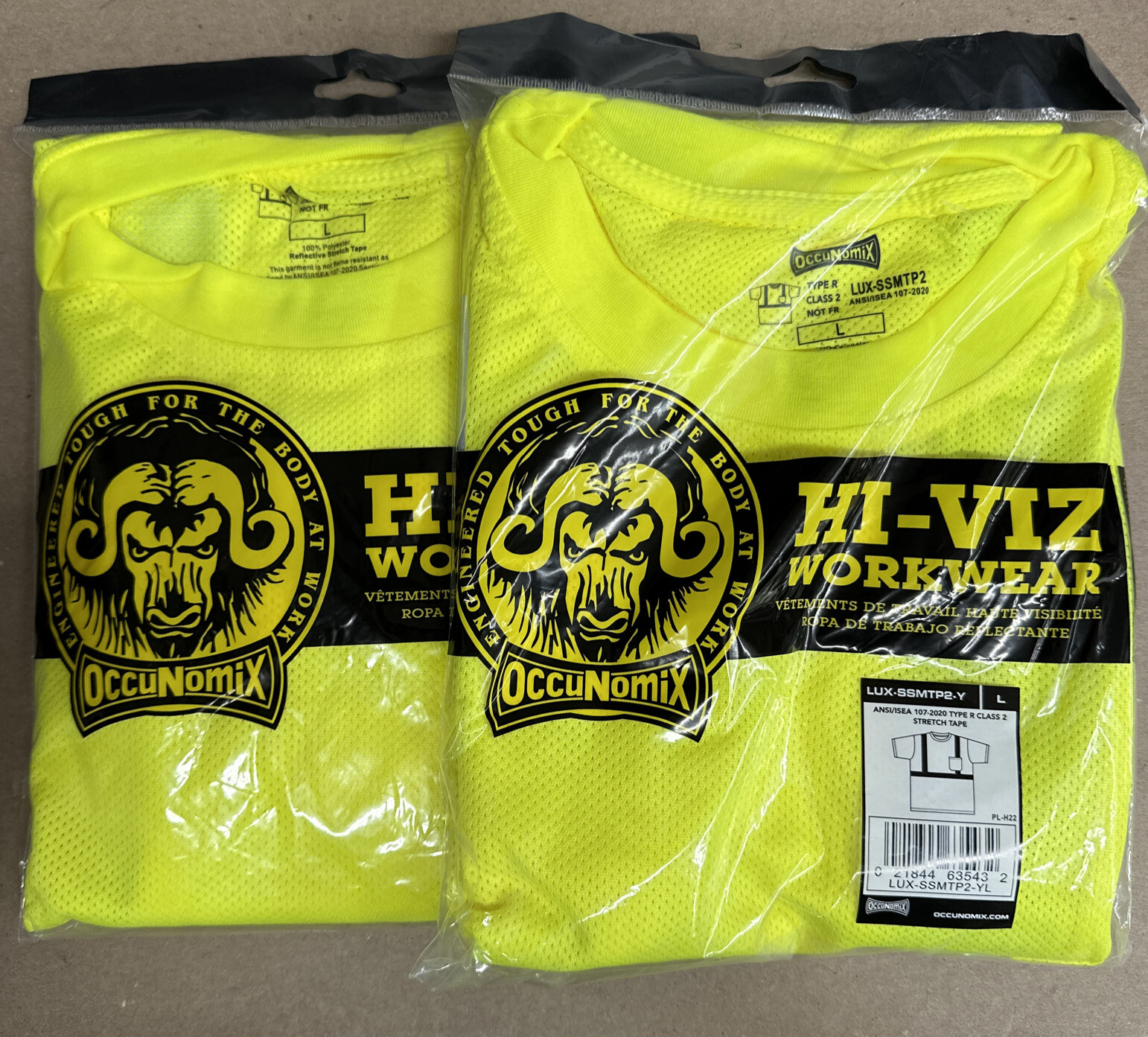 (2) High Visibility Reflective Road Work Safety T Shirt, ANSI/ISEA Class 2, Lg.