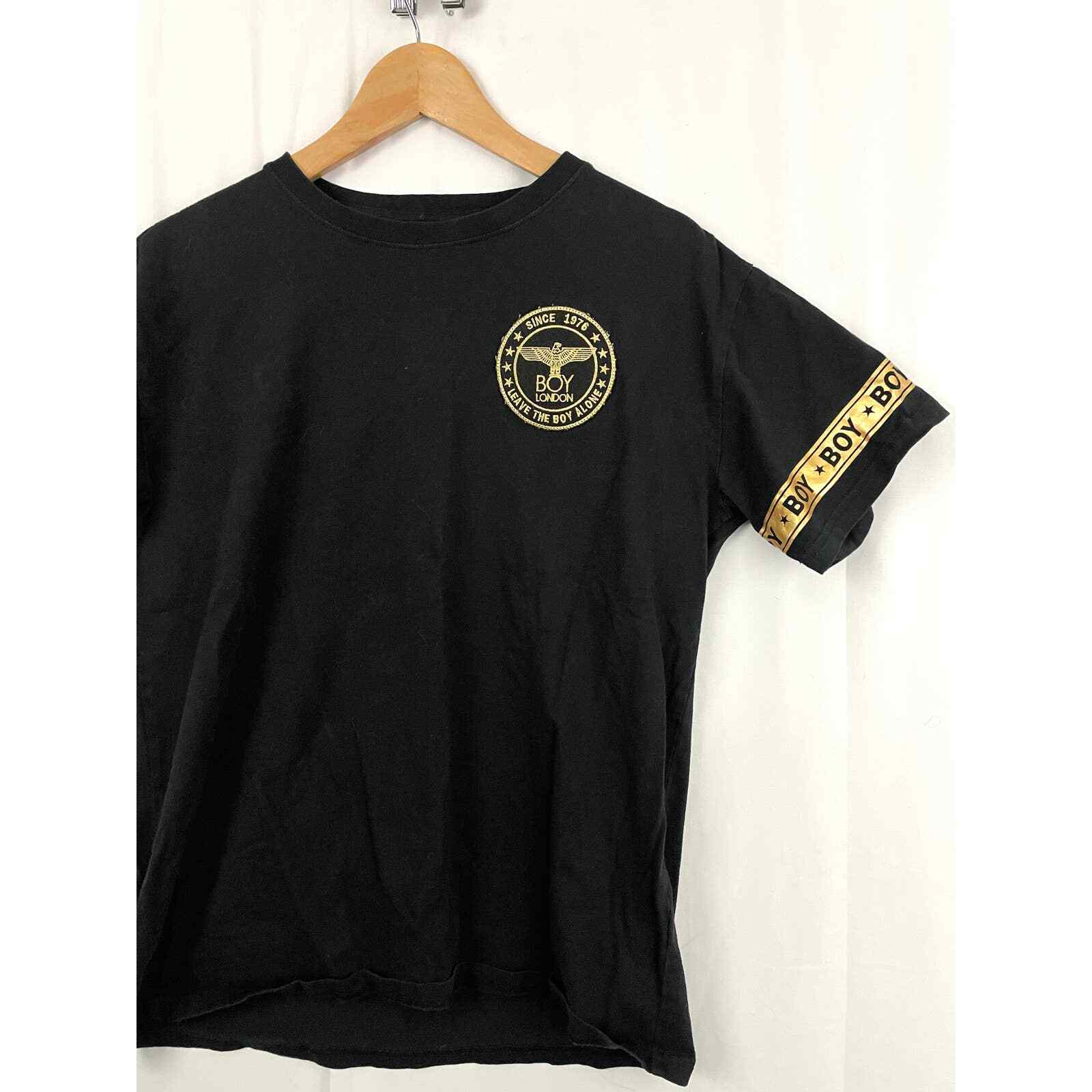 Boy London Black T-Shirt XS Men's Gold Accent Bird Short Sleeve Logo Embroidered gallery