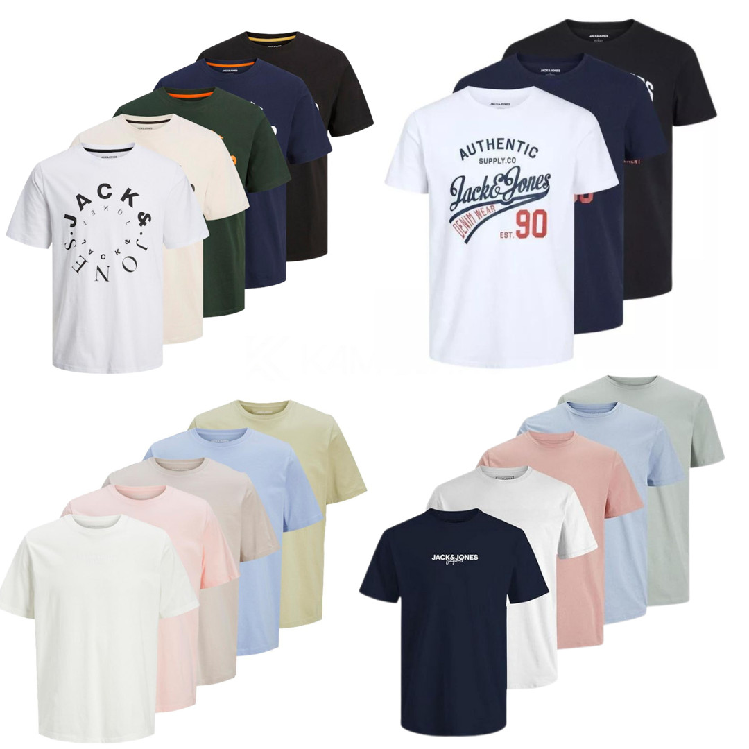 3 & 5 Multi Pack Jack Jones Mens T-Shirt Plain Branded Cotton Tee Top XS-2XL