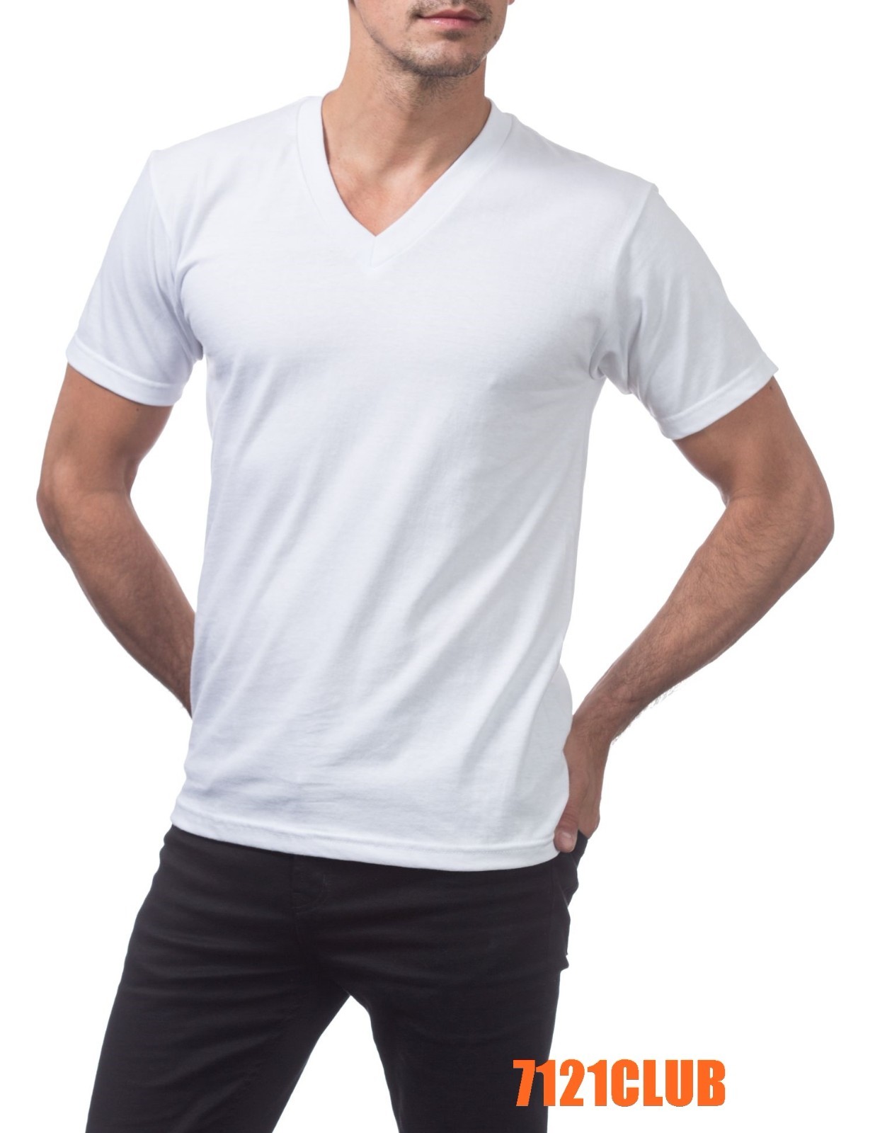 PRO CLUB MENS HEAVYWEIGHT V NECK T SHIRT PROCLUB SHORT SLEEVE WHITE BIG AND TALL gallery