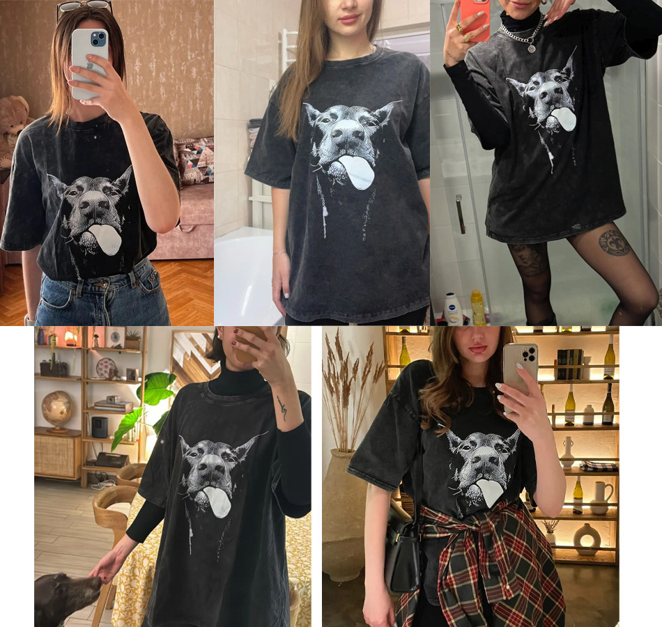 Relaxed Fit Cotton T-Shirt With Doberman Dog Pirnted Streetwear Unisex Tee gallery