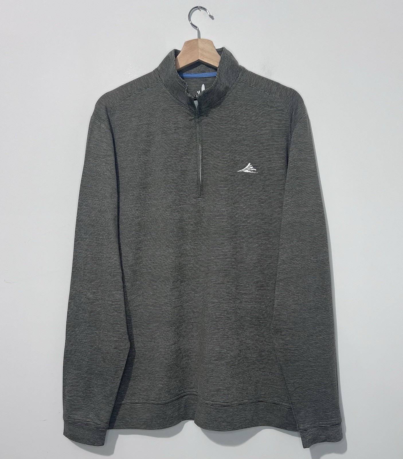 Johnnie O Mens Pullover L Brown Striped 1/4 Zip Mock Neck Lightweight Logo gallery