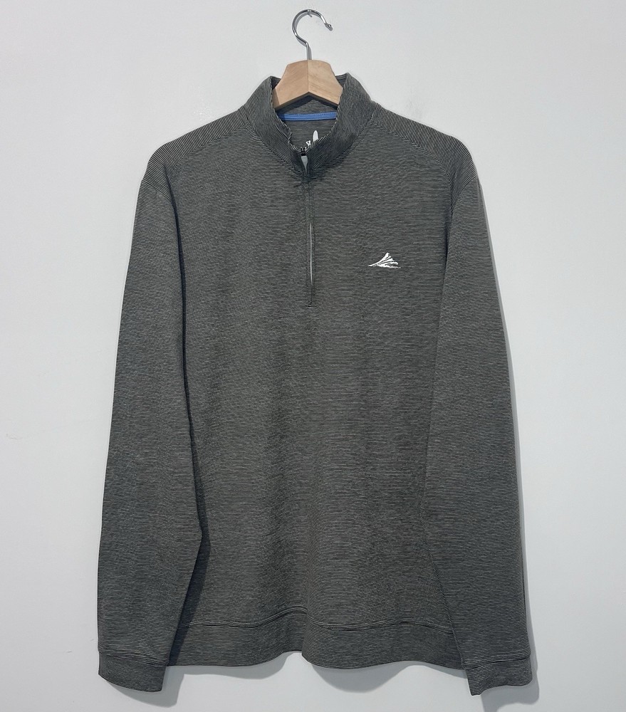 Johnnie O Mens Pullover L Brown Striped 1/4 Zip Mock Neck Lightweight Logo