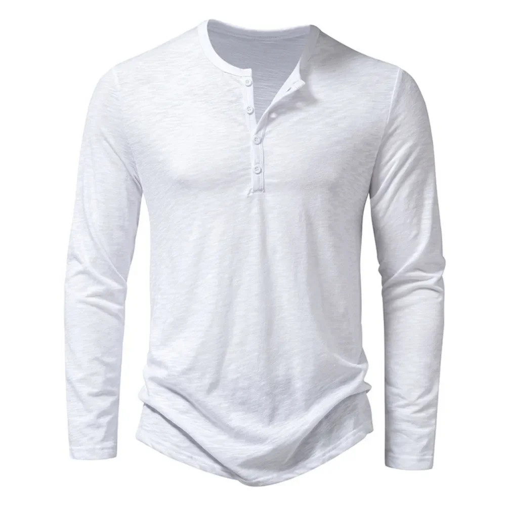 Autumn New Men's Cotton Button Long Sleeve Henley Neck T-Shirt Casual Solid gallery