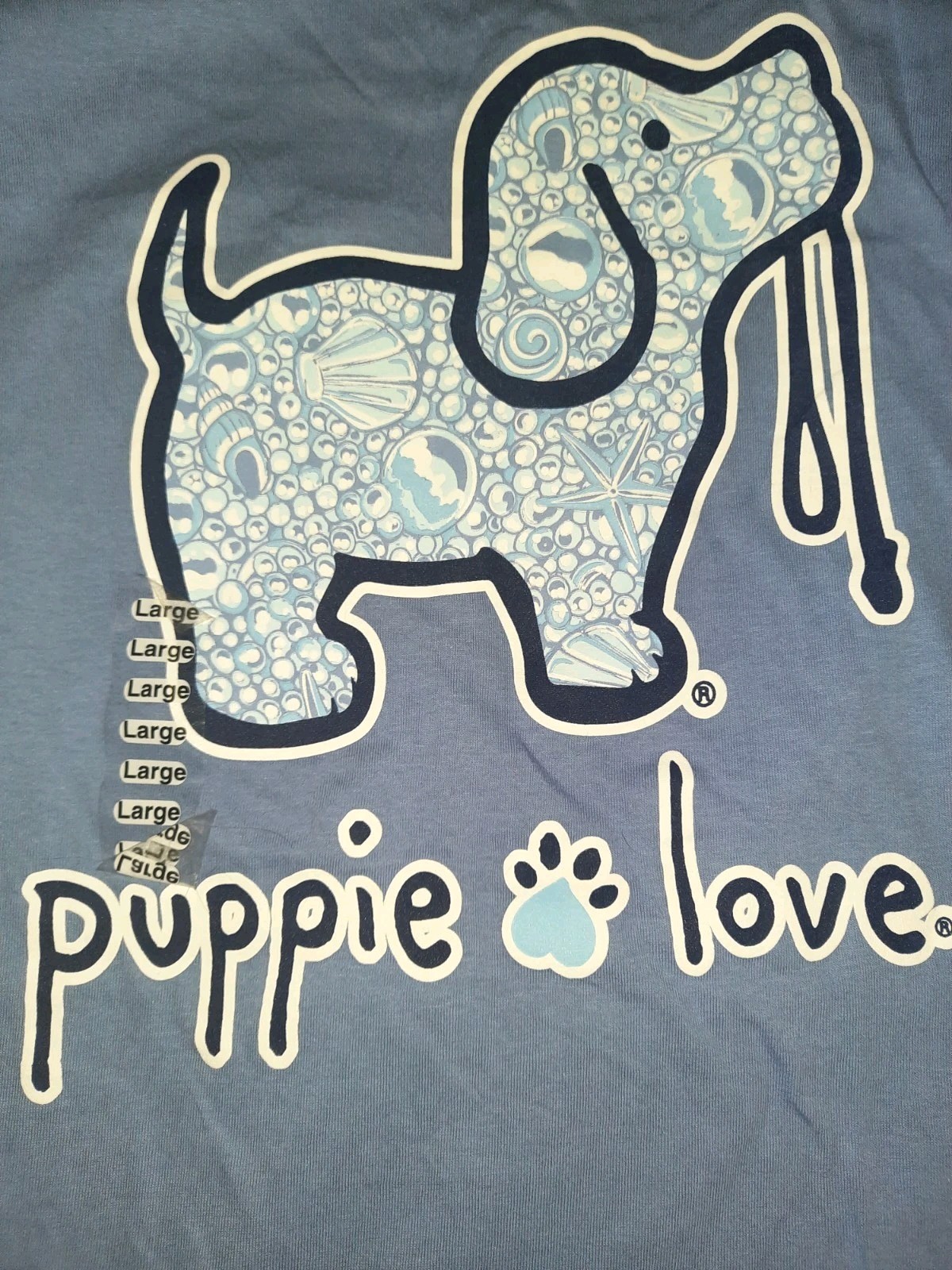 NWT Womens PUPPIE LOVE PEARL PUP Purple Short Sleeve T SHIRT L Large