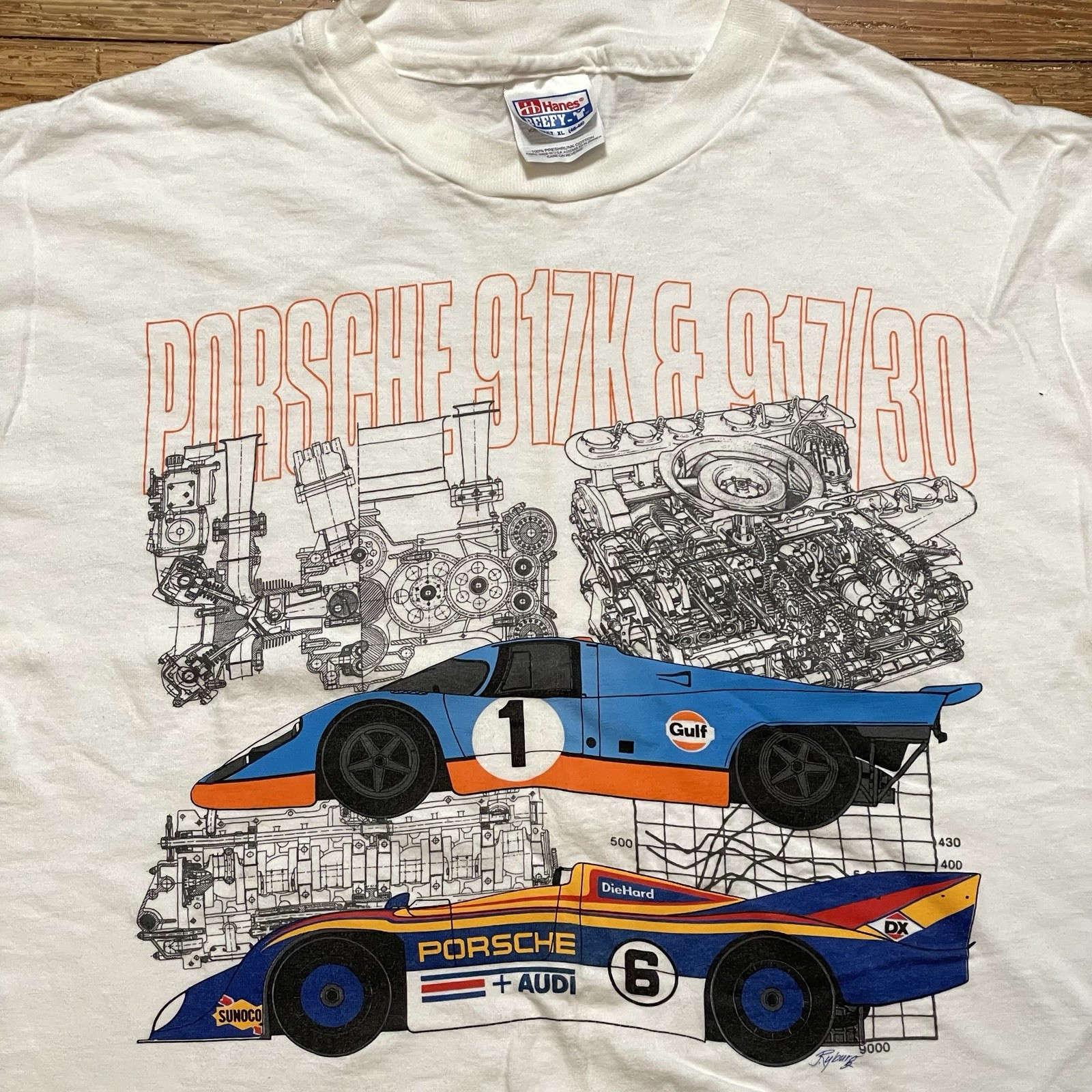 Vintage 90s Porsche Shirt Size XL Sports Car 917K Racing 917/30 Audi F1 Auto