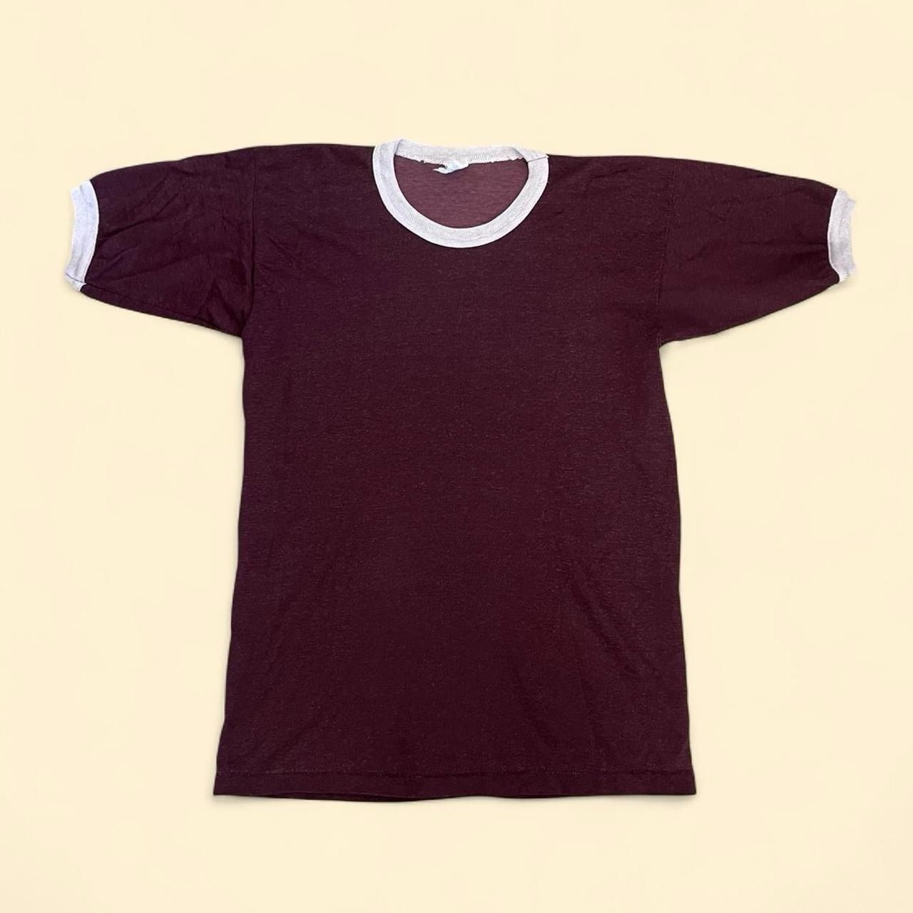Vtg 50s/60s Burgundy Durene Ringer Blank Basic Essential T-Shirt Small 27”x18.5” gallery