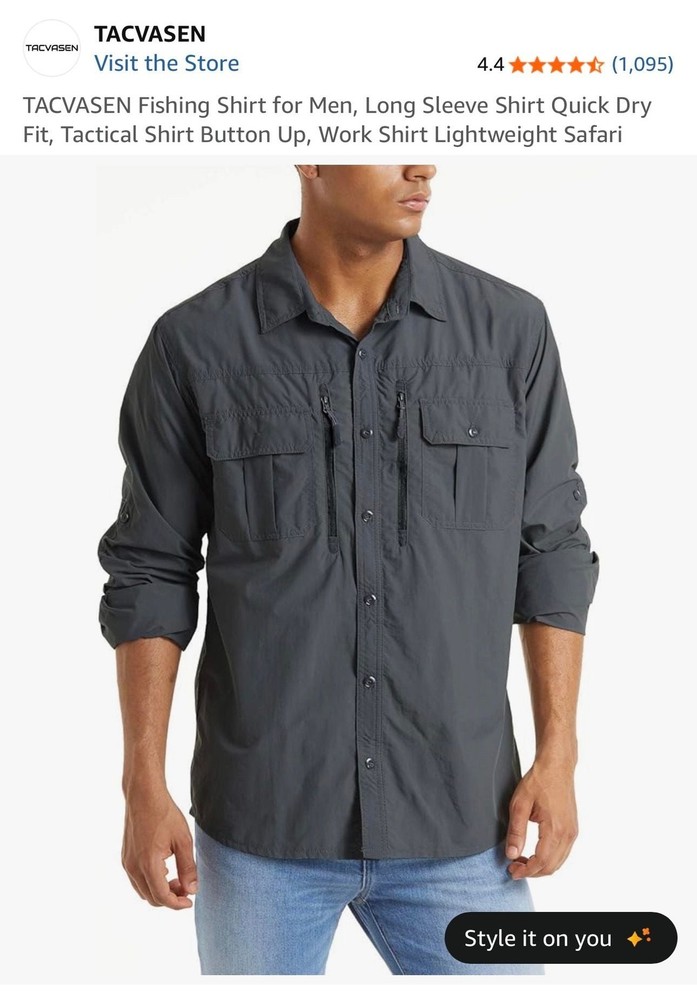 TACVASEN Men’s Long Sleeve Quick Dry Tactical Fishing Shirt