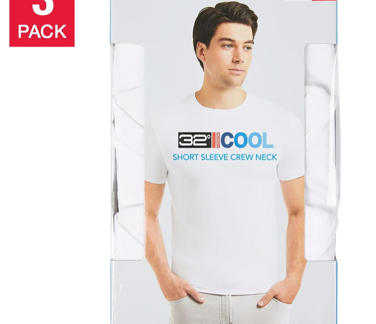 32 Degrees Cool Men's 3 Pack Short Sleeve Crew Neck Shirt, White, Size XL gallery