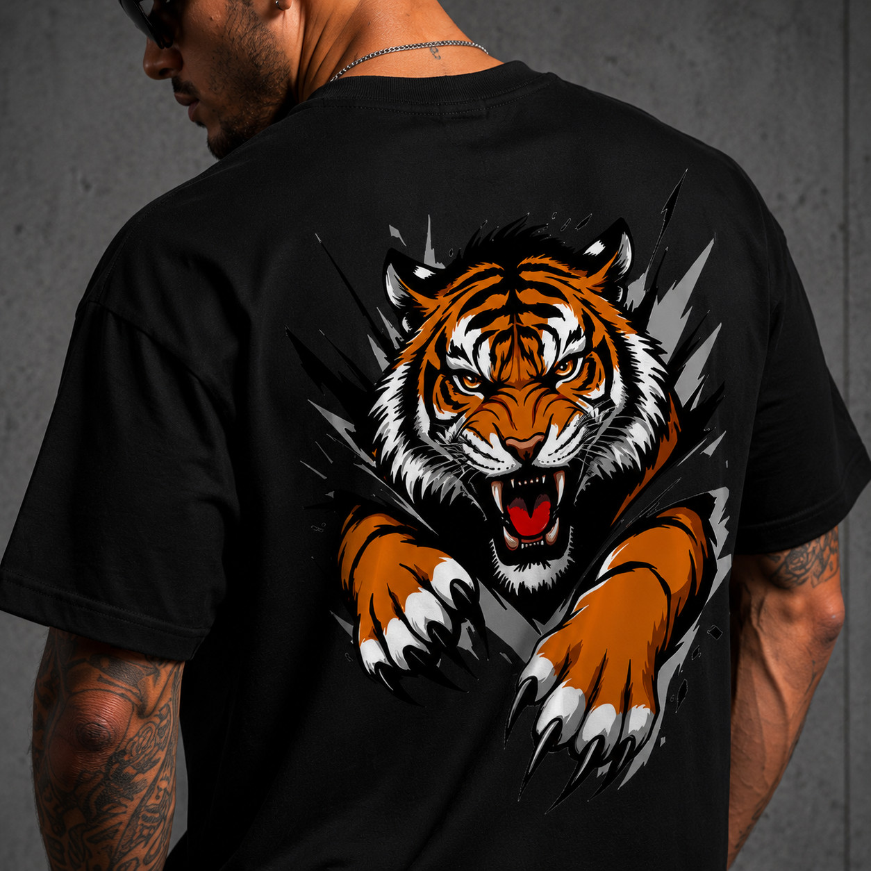 Oversized Graphic T-Shirt Men Streetwear Tiger Printed Cotton Tee Urban Fashion gallery