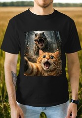 Dinosaur Chasing Cat Shirt – Screaming Orange Cat Selfie Tee